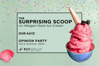 The Surprising Scoop on Häagen-Dazs Ice Cream | Opinion Party Vol 3 | Summer 2024 | BAV Group | Mint green background with ice cream sprinkles falling from top, cute scoop of ice cream in a bowl and a scoop